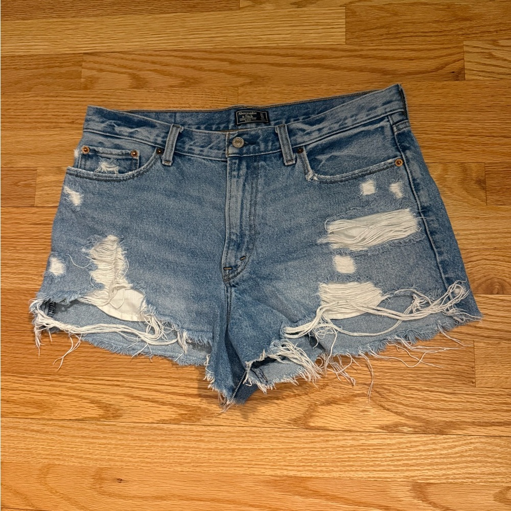 Abercrombie & Fitch Blue Jean Shorts Distressed High-Waisted